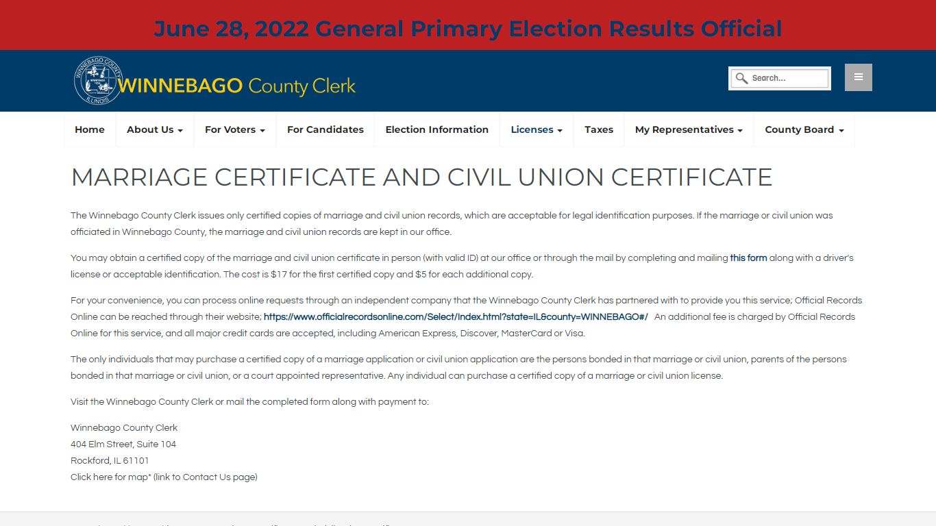 Marriage Certificate and Civil Union Certificate | Winnebago County Clerk