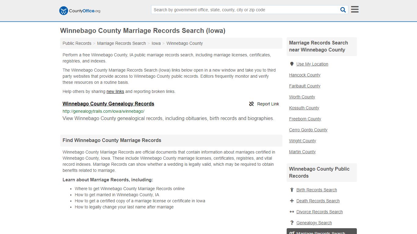 Marriage Records Search - Winnebago County, IA (Marriage Licenses ...
