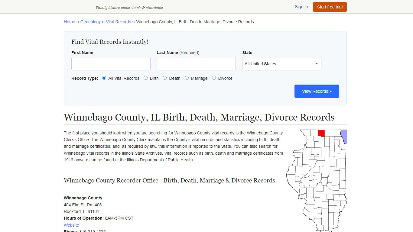Winnebago County, IL Birth, Death, Marriage, Divorce Records